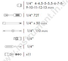 Профессиональный набор инструментов 1/4" 28 ед. (гол.4-13мм, биты 11ед.), Cr-V
