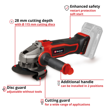 Кутова акумуляторна шліфмашина Einhell TE-AG 18/115-2 Li - Solo (4431166)