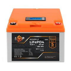 Акумулятор LP LiFePO4 LCD 12V (12,8V) - 30 Ah (384Wh) (BMS 30A/15А) пластик