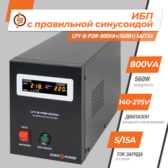 ИБП с правильной синусоидой 12V LPY-B-PSW-800VA+(560Вт) 5A/15A