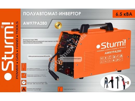 Зварювальний інверторний напівавтомат Sturm! AW97PA280 (MIG/MAG,MMA, 280А)