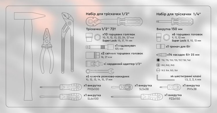 Универсальный набор инструмента Dnipro-M ULTRA (56 шт.) 72 зуба (тайванский механизм)
